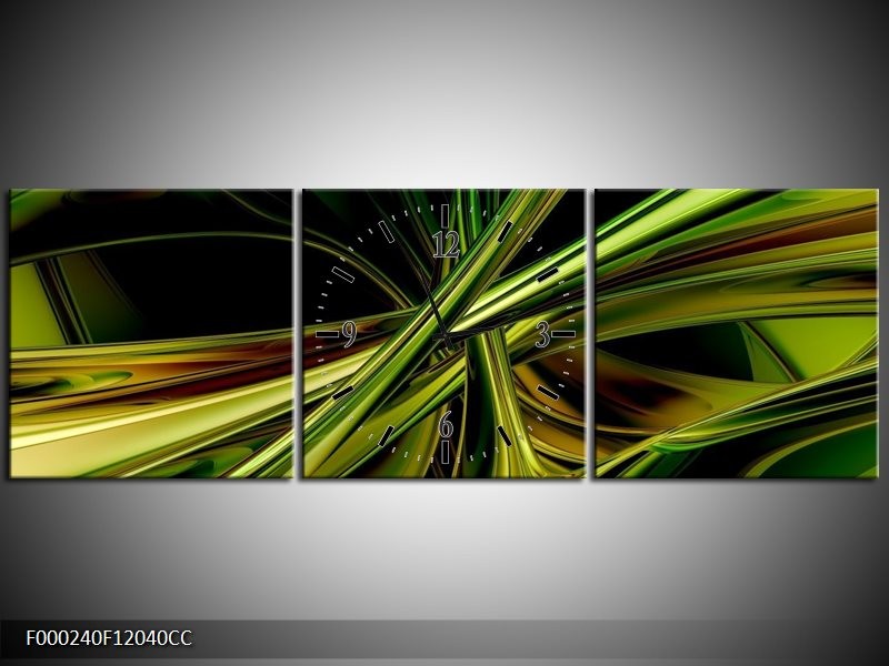 Klok schilderij Abstract | Groen, Zwart, Geel | 120x40cm 3Luik