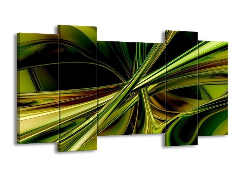 Canvas schilderij Abstract | Groen, Zwart, Geel | 120x65 5Luik