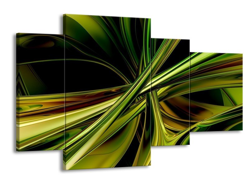 Canvas schilderij Abstract | Groen, Zwart, Geel | 120x75cm 4Luik