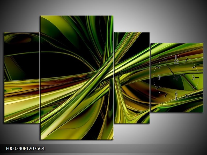 Klok schilderij Abstract | Groen, Zwart, Geel | 120x75cm 4Luik