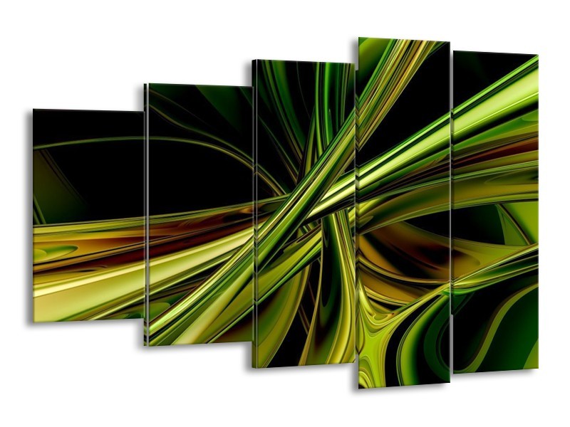 Canvas schilderij Abstract | Groen, Zwart, Geel | 150x100cm 5Luik