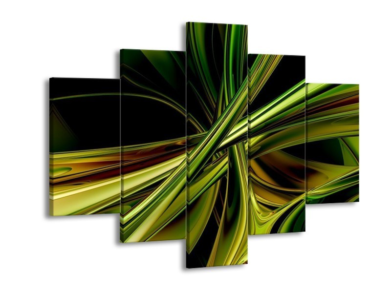 Canvas schilderij Abstract | Groen, Zwart, Geel | 150x105cm 5Luik