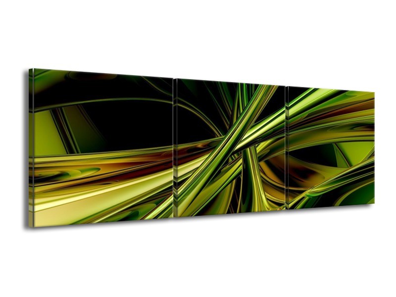 Glas schilderij Abstract | Groen, Zwart, Geel | 150x50cm 3Luik