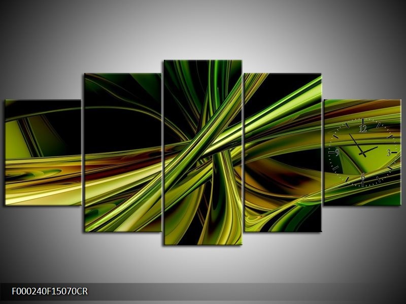 Klok schilderij Abstract | Groen, Zwart, Geel | 150x70cm 5Luik