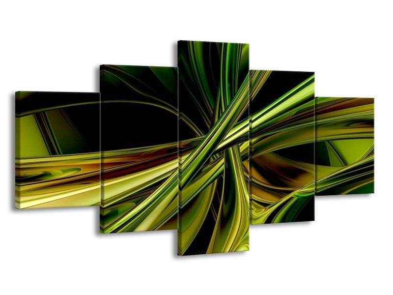 Glas schilderij Abstract | Groen, Zwart, Geel | 150x80cm 5Luik