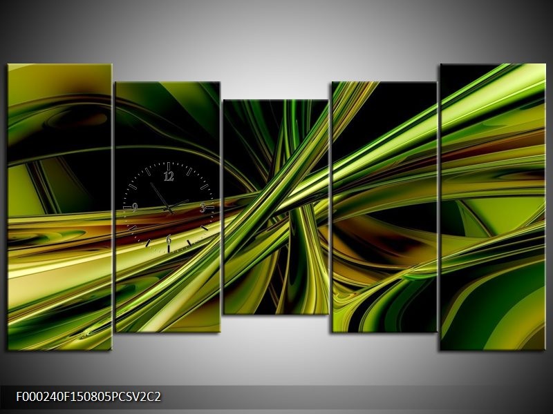Klok schilderij Abstract | Groen, Zwart, Geel | 150x80cm 5Luik