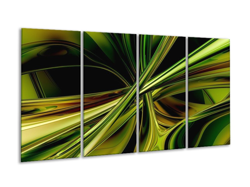 Canvas schilderij Abstract | Groen, Zwart, Geel | 160x80cm 4Luik