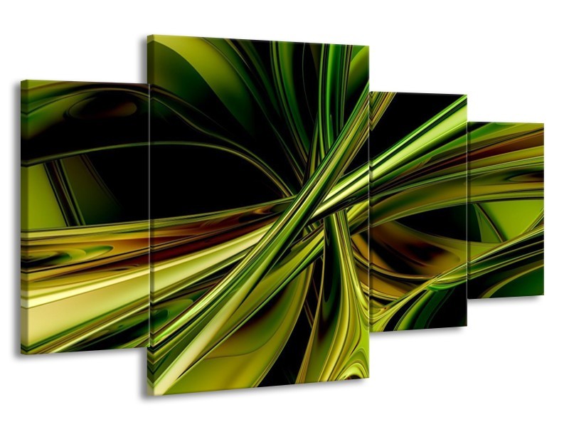 Canvas schilderij Abstract | Groen, Zwart, Geel | 160x90cm 4Luik