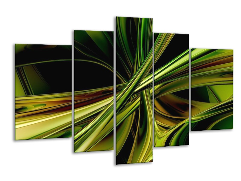 Glas schilderij Abstract | Groen, Zwart, Geel | 170x100cm 5Luik