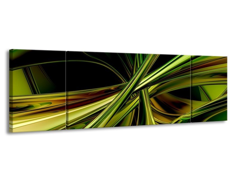 Canvas schilderij Abstract | Groen, Zwart, Geel | 170x50cm 3Luik