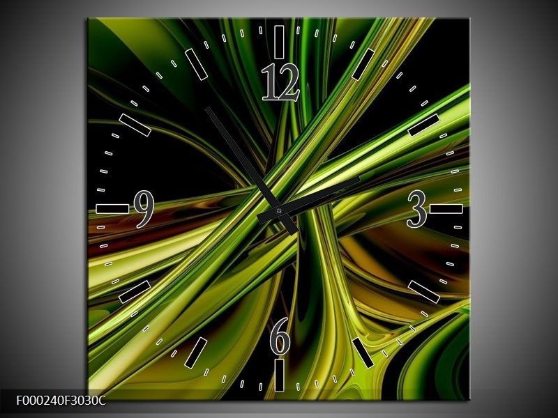 Klok schilderij Abstract | Groen, Zwart, Geel | 30x30cm 1Luik