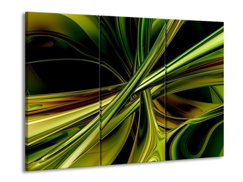 Canvas schilderij Abstract | Groen, Zwart, Geel | 90x60cm 3Luik