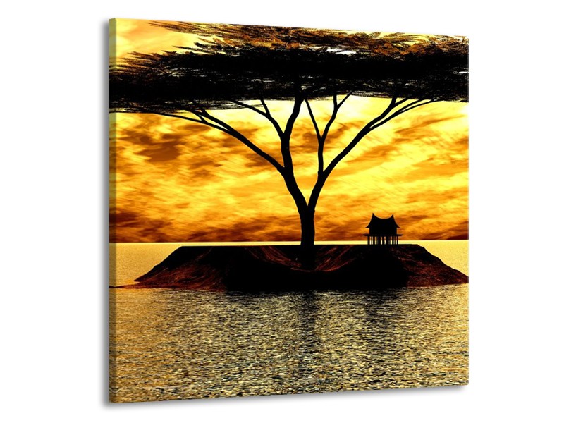 Canvas schilderij Eiland | Geel, Zwart, Bruin | 50x50cm 1Luik