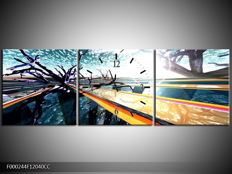 Klok schilderij Abstract | Geel, Blauw, Zwart | 120x40cm 3Luik