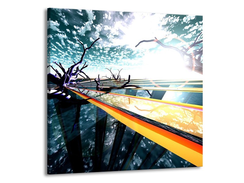 Glas schilderij Abstract | Geel, Blauw, Zwart | 50x50cm 1Luik