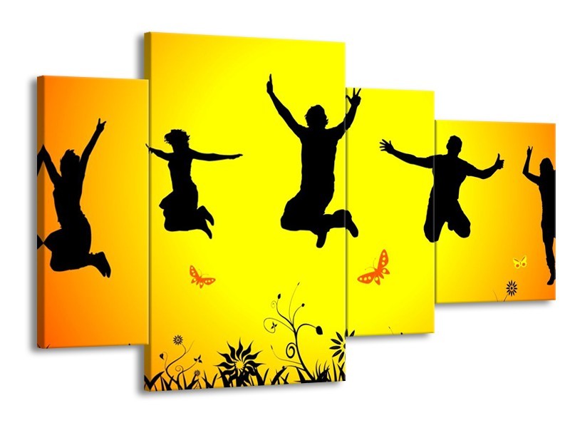 Canvas schilderij Dansen | Geel, Zwart, Oranje | 120x75cm 4Luik
