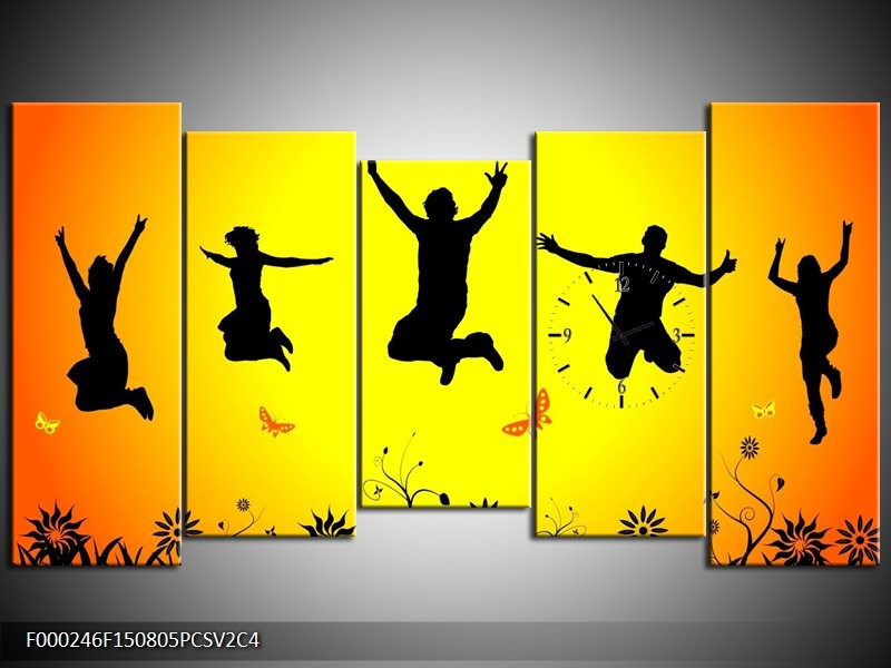 Klok schilderij Dansen | Geel, Zwart, Oranje | 150x80cm 5Luik