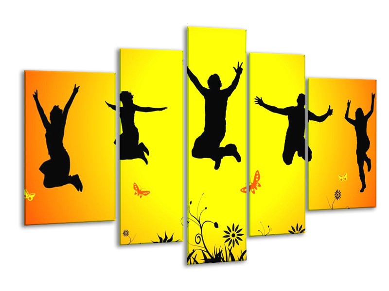 Canvas schilderij Dansen | Geel, Zwart, Oranje | 170x100cm 5Luik