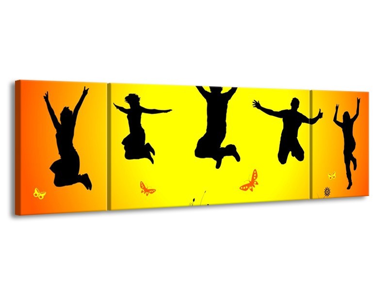 Canvas schilderij Dansen | Geel, Zwart, Oranje | 170x50cm 3Luik