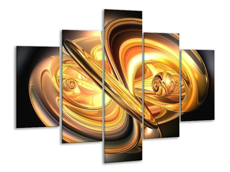 Canvas schilderij Abstract | Goud, Geel, Zwart | 100x70cm 5Luik