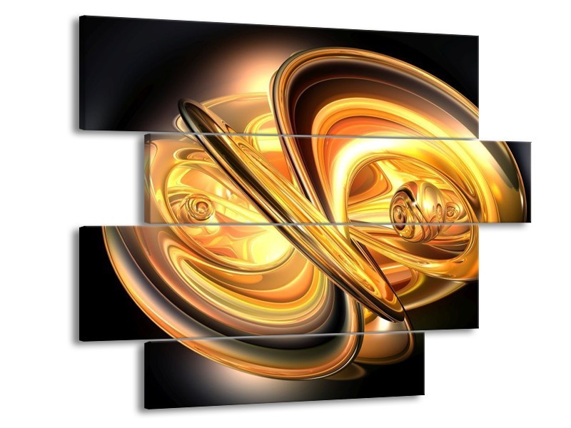 Glas schilderij Abstract | Goud, Geel, Zwart | 115x85cm 4Luik