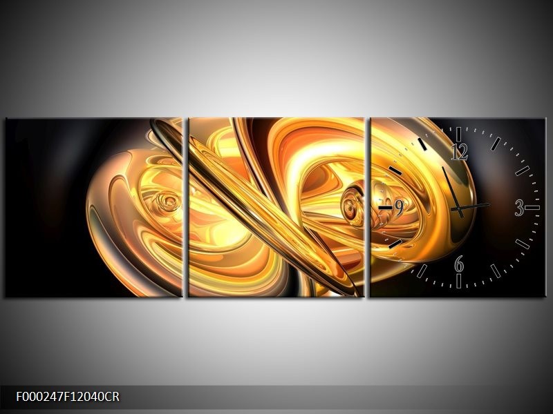 Klok schilderij Abstract | Goud, Geel, Zwart | 120x40cm 3Luik
