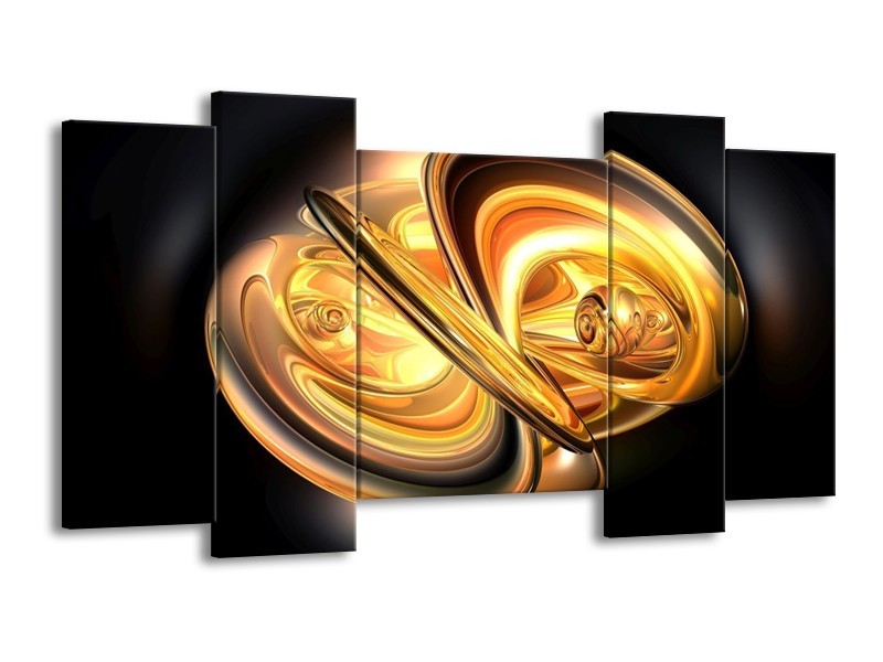 Canvas schilderij Abstract | Goud, Geel, Zwart | 120x65 5Luik