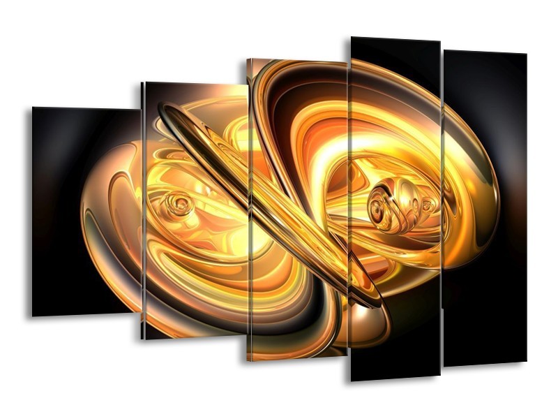 Glas schilderij Abstract | Goud, Geel, Zwart | 150x100cm 5Luik
