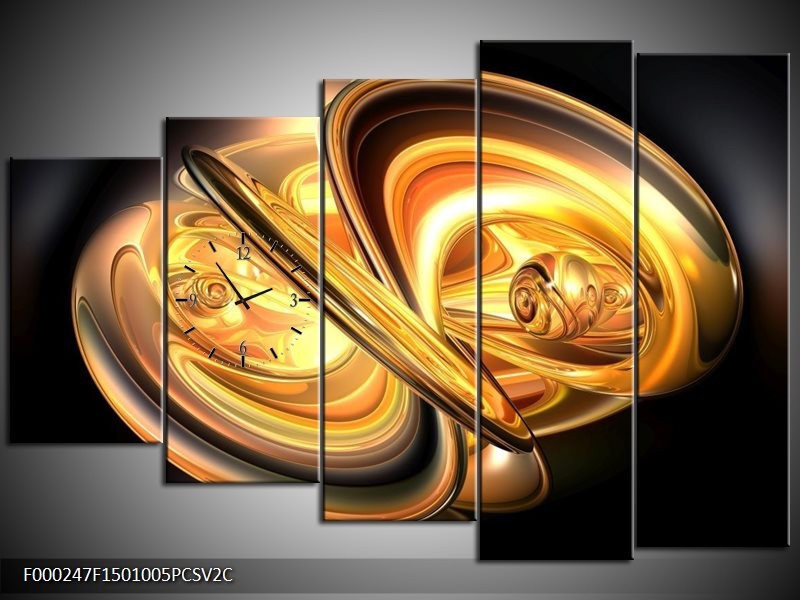 Klok schilderij Abstract | Goud, Geel, Zwart | 150x100cm 5Luik