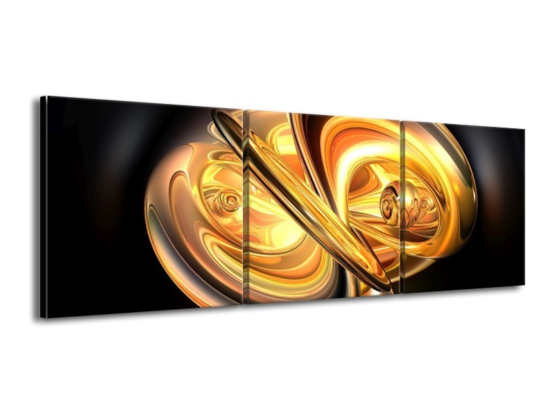 Glas schilderij Abstract | Goud, Geel, Zwart | 150x50cm 3Luik
