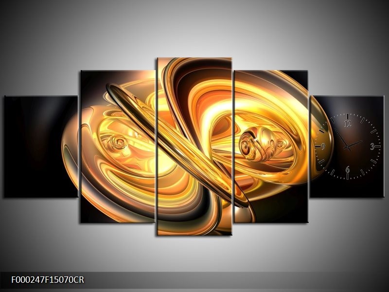 Klok schilderij Abstract | Goud, Geel, Zwart | 150x70cm 5Luik