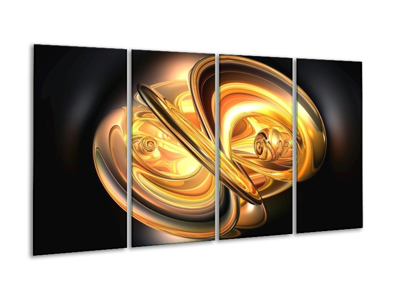 Canvas schilderij Abstract | Goud, Geel, Zwart | 160x80cm 4Luik