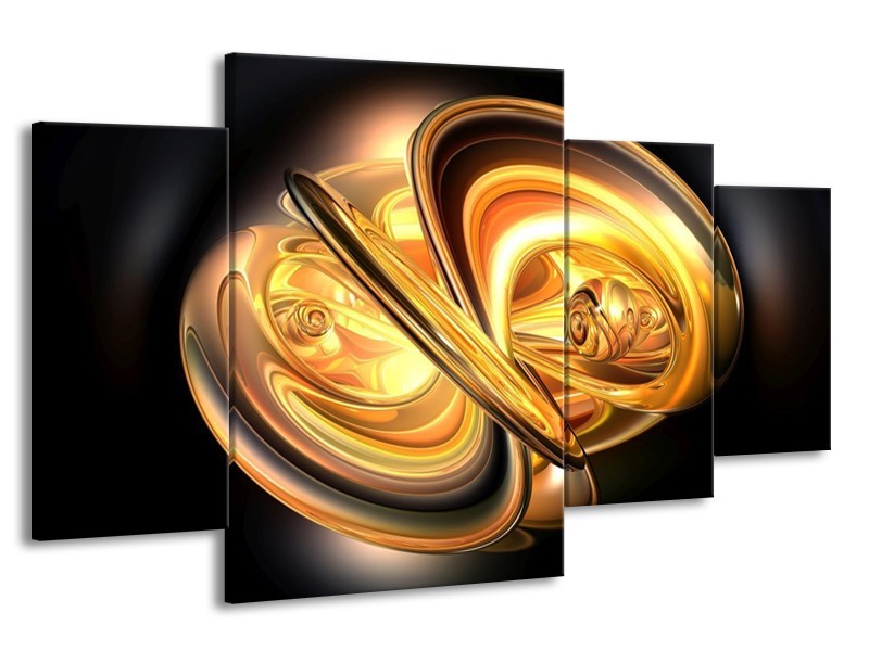 Glas schilderij Abstract | Goud, Geel, Zwart | 160x90cm 4Luik