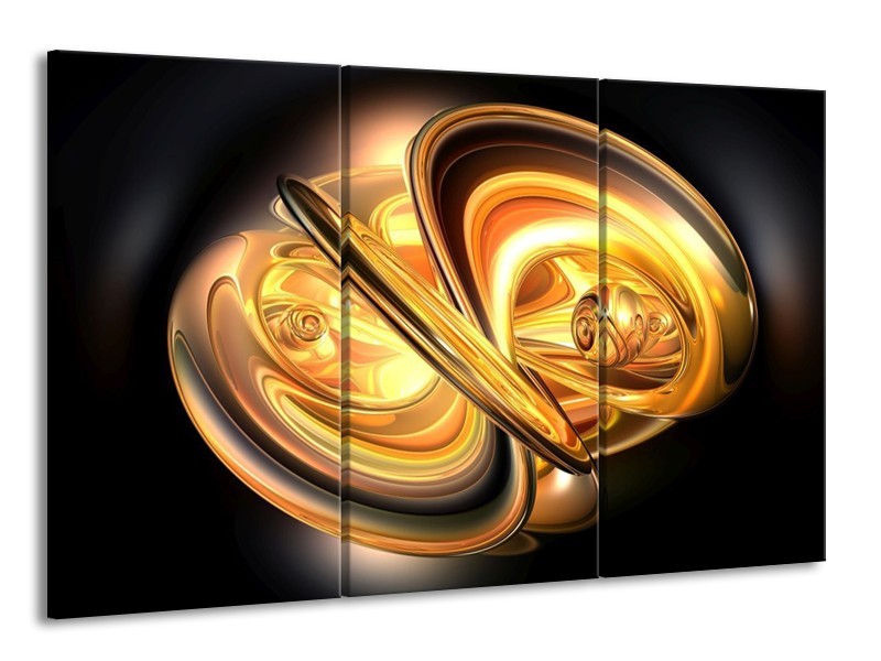 Glas schilderij Abstract | Goud, Geel, Zwart | 165x100cm 3Luik