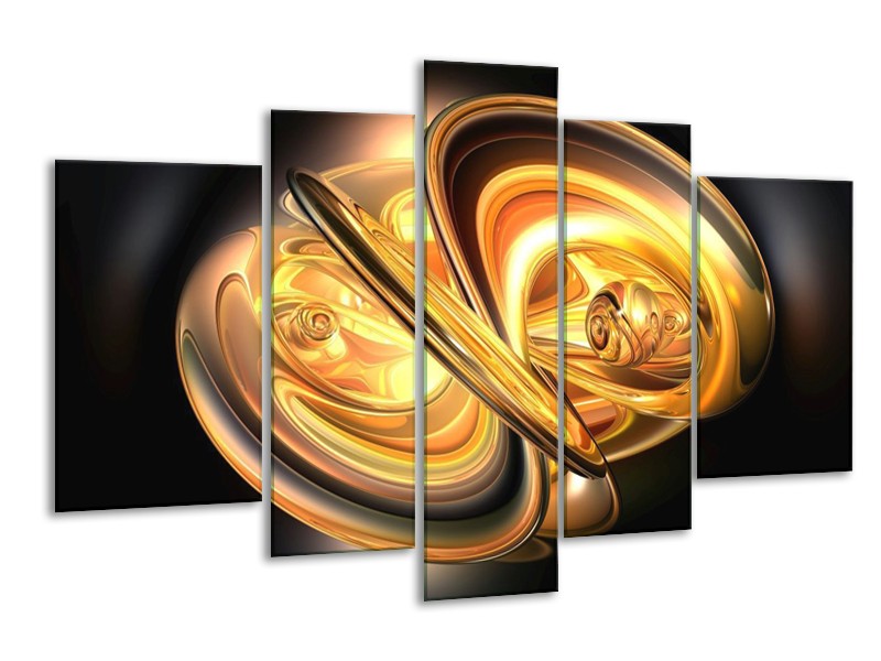 Glas schilderij Abstract | Goud, Geel, Zwart | 170x100cm 5Luik