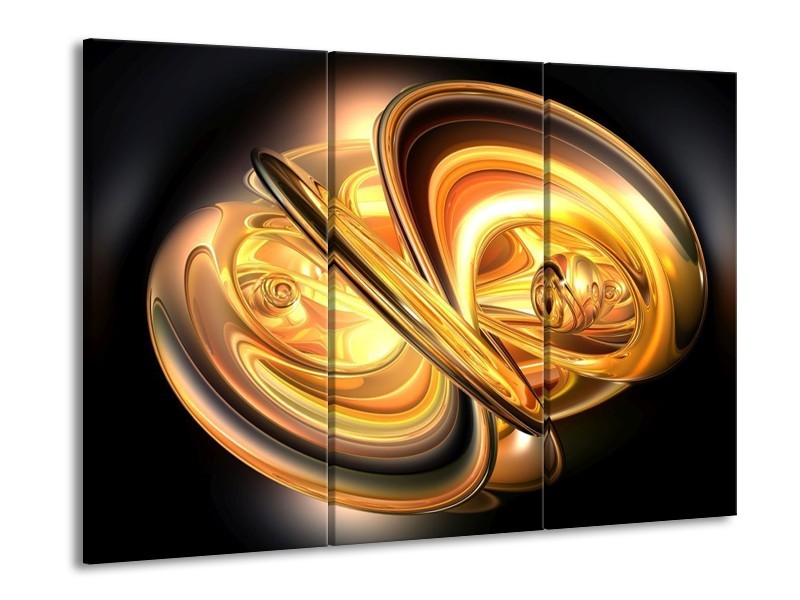 Canvas schilderij Abstract | Goud, Geel, Zwart | 90x60cm 3Luik