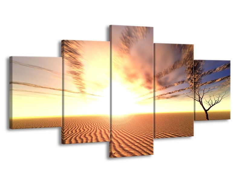 Glas schilderij Zonsondergang | Wit, Geel, Grijs | 150x80cm 5Luik