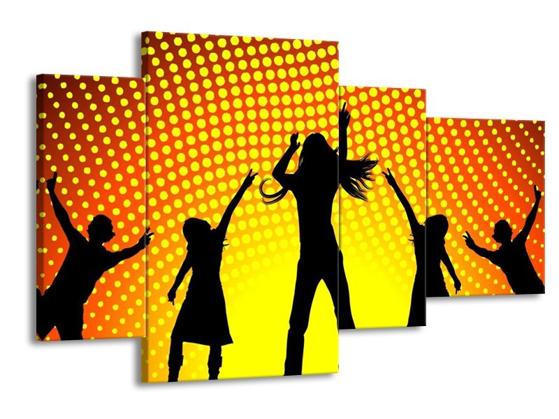 Canvas schilderij Dansen | Zwart, Geel, Oranje | 120x75cm 4Luik