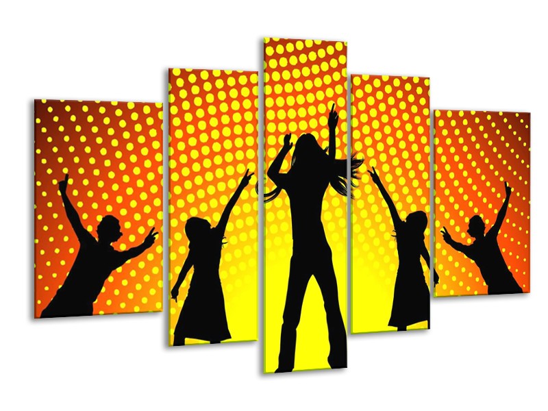 Canvas schilderij Dansen | Zwart, Geel, Oranje | 170x100cm 5Luik