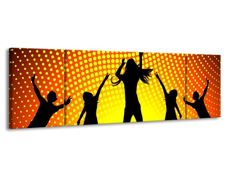 Canvas schilderij Dansen | Zwart, Geel, Oranje | 170x50cm 3Luik