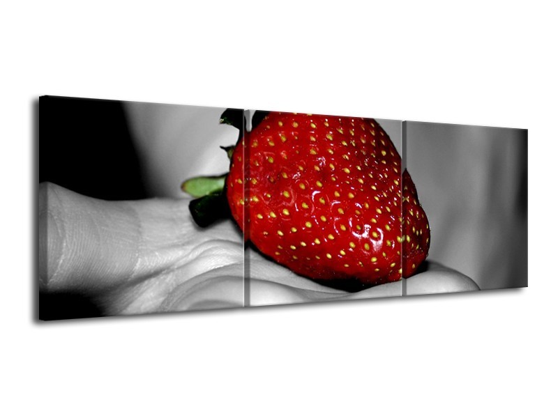 Canvas schilderij aardbei | Rood, Grijs, Groen | 120x40cm 3Luik