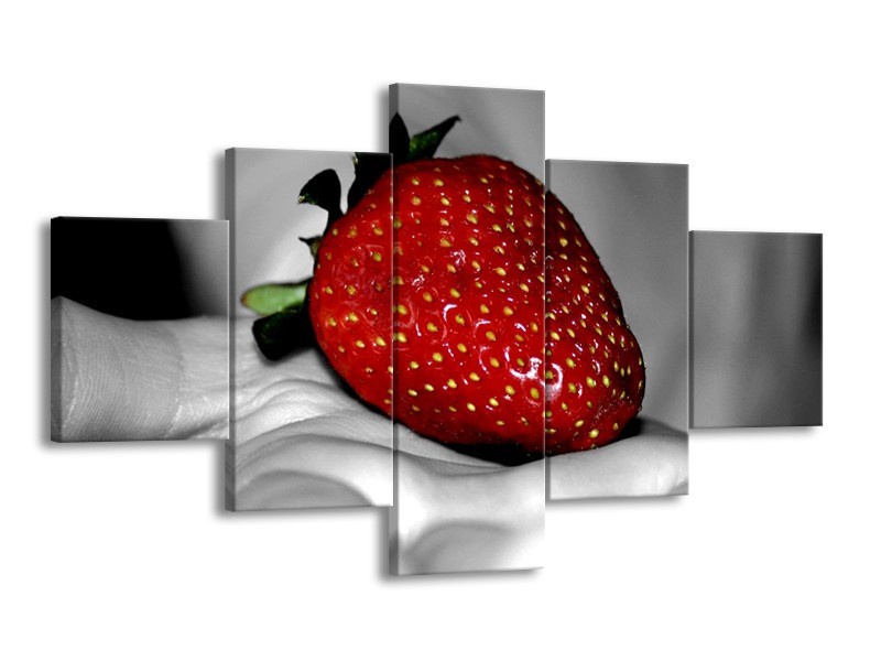 Canvas schilderij aardbei | Rood, Grijs, Groen | 125x70cm 5Luik