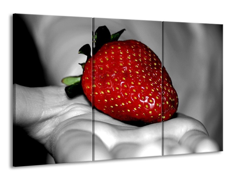 Canvas schilderij aardbei | Rood, Grijs, Groen | 165x100cm 3Luik