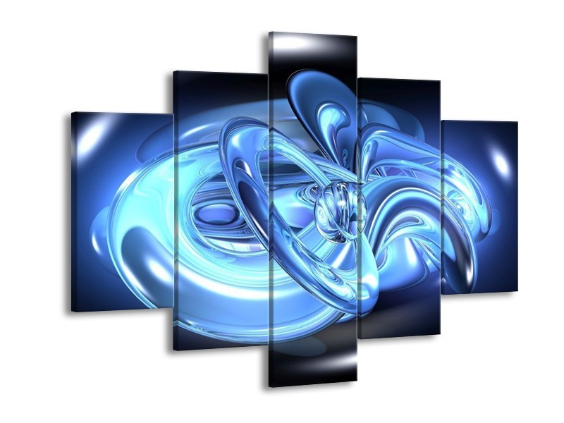 Glas schilderij Abstract | Blauw, Wit, Zwart | 150x105cm 5Luik