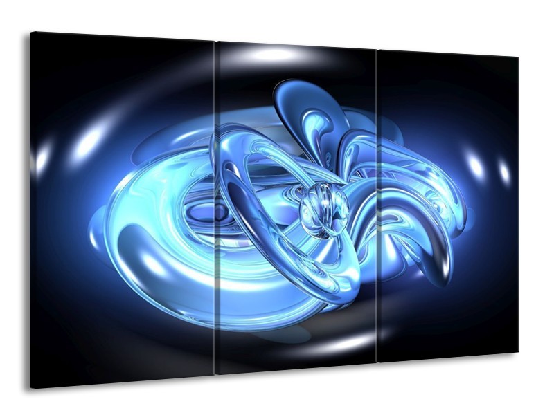 Glas schilderij Abstract | Blauw, Wit, Zwart | 165x100cm 3Luik