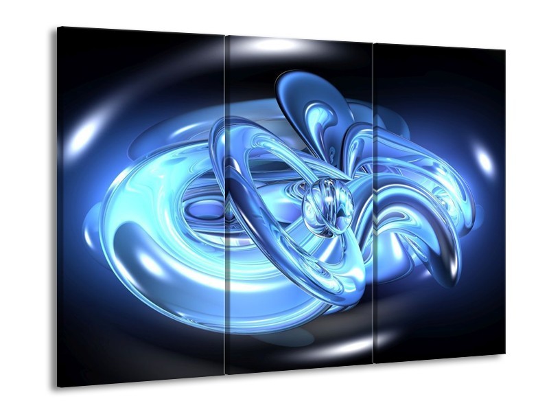 Glas schilderij Abstract | Blauw, Wit, Zwart | 90x60cm 3Luik