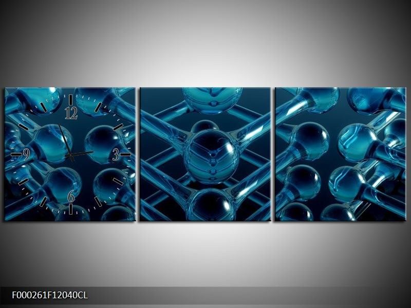 Klok schilderij Abstract | Blauw, Zwart, Wit | 120x40cm 3Luik