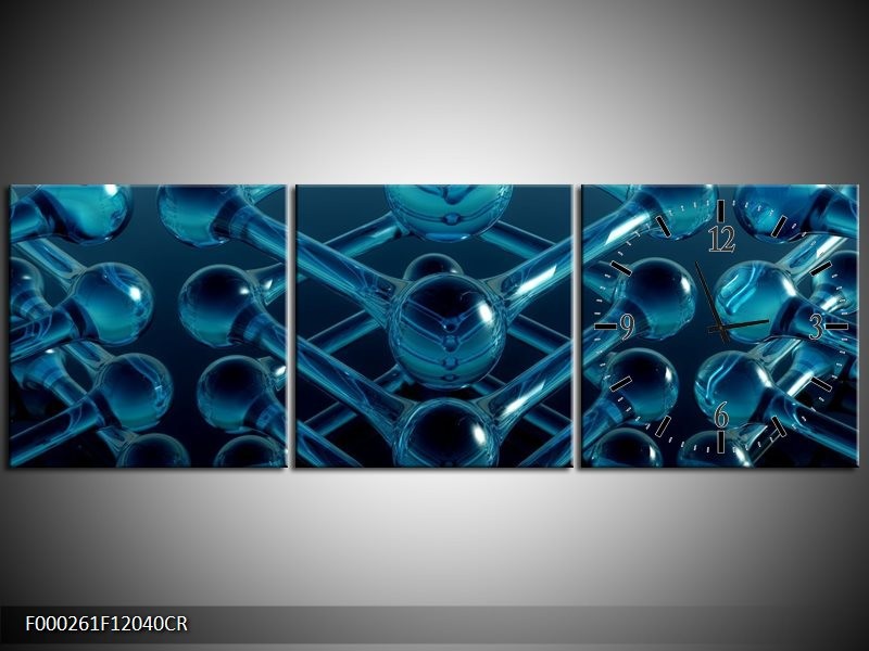 Klok schilderij Abstract | Blauw, Zwart, Wit | 120x40cm 3Luik
