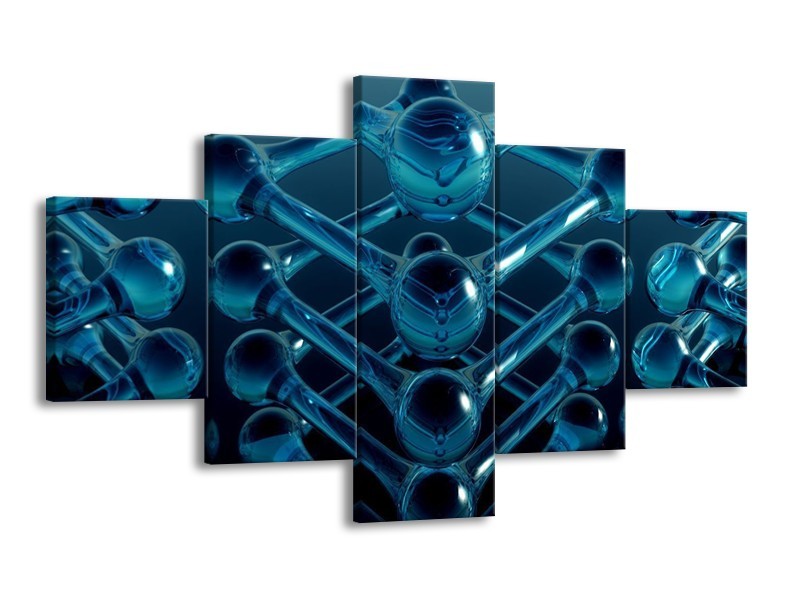 Canvas schilderij Abstract | Blauw, Zwart, Wit | 125x70cm 5Luik