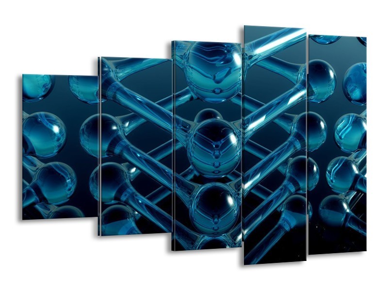 Canvas schilderij Abstract | Blauw, Zwart, Wit | 150x100cm 5Luik